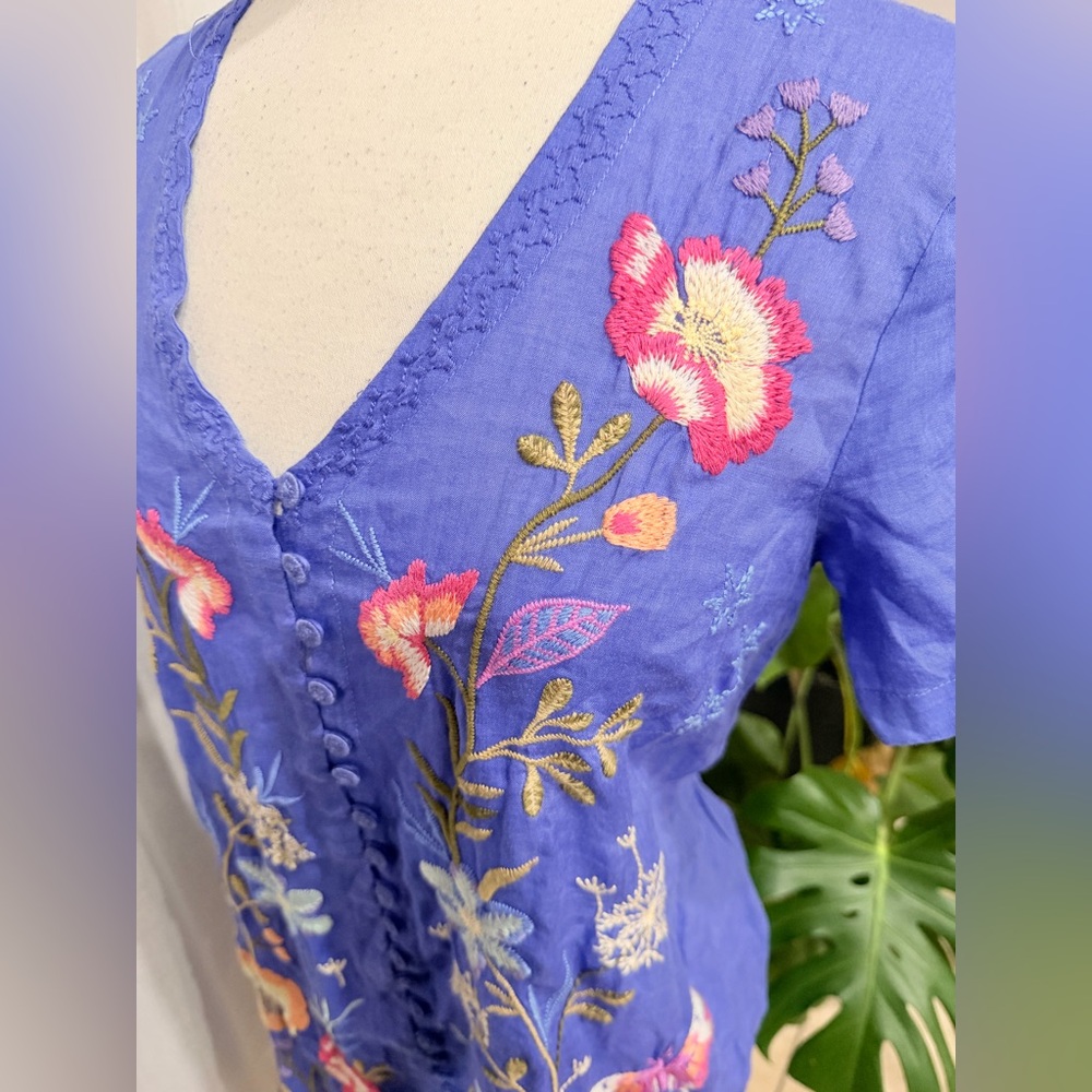 Johnny Was Workshop Embroidered Short Sleeve Dress‎ – XXS Sun/Moon Detail - Picture 3 of 4